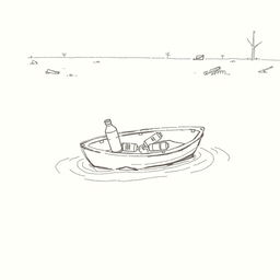 A simple hand-drawn sketch of a small boat adrift in a flood