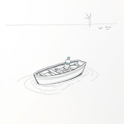 A simple hand-drawn sketch of a small boat adrift in a flood
