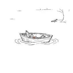 A simple hand-drawn sketch of a small boat adrift in a flood