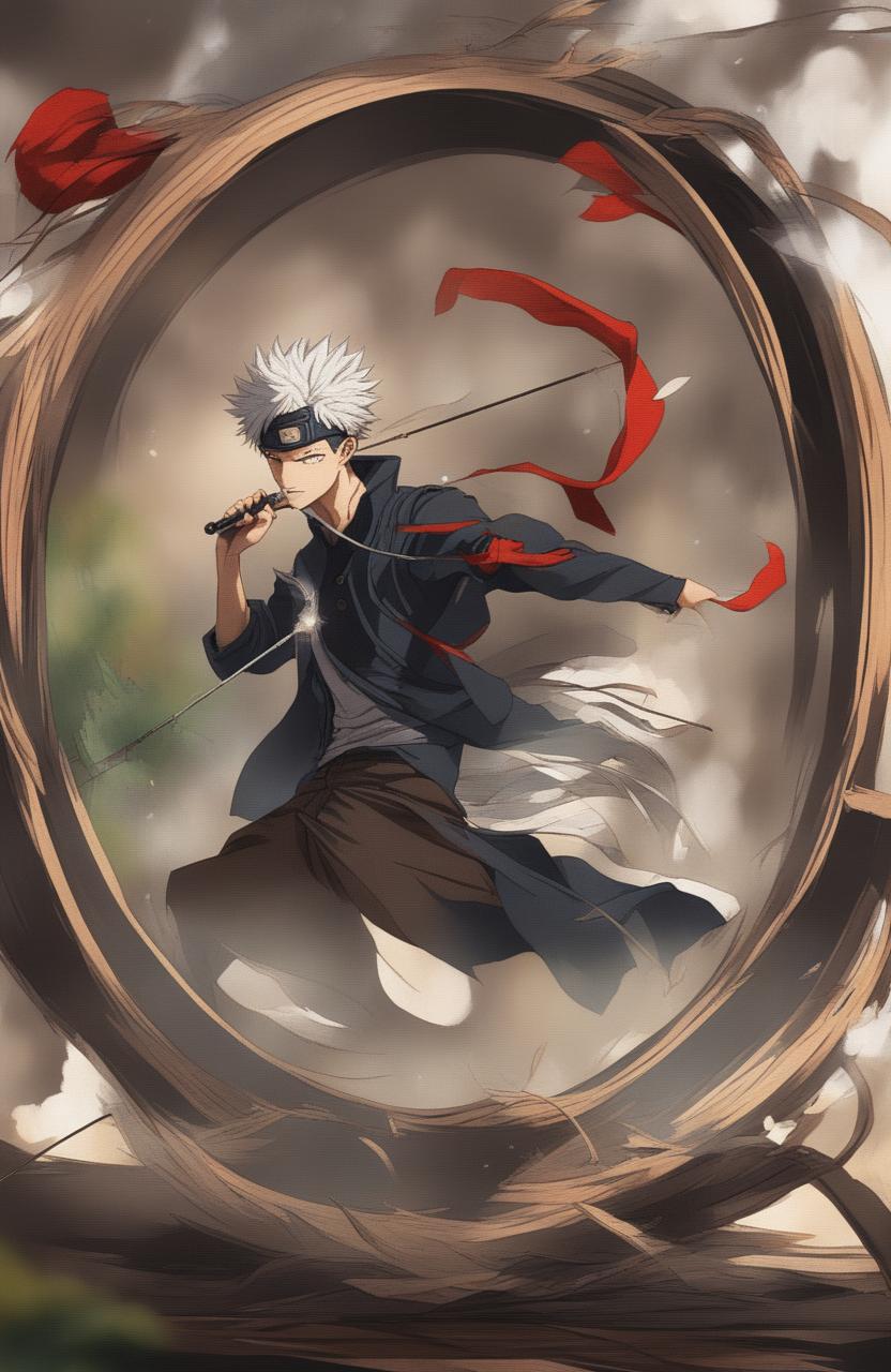 This 32k digital art piece frames a dynamic scene from the anime Jujutsu Kaisen within an embroidery hoop