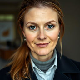 A 35-year-old woman with light skin and a natural style, featuring minimal makeup