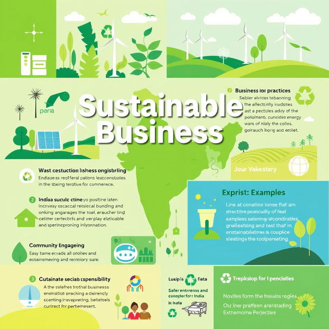 A vibrant and informative poster highlighting sustainable business practices in India