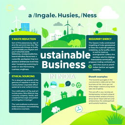 A vibrant and informative poster highlighting sustainable business practices in India