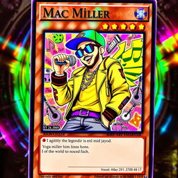 A mystical Yu-Gi-Oh card featuring Mac Miller as a legendary hip-hop character
