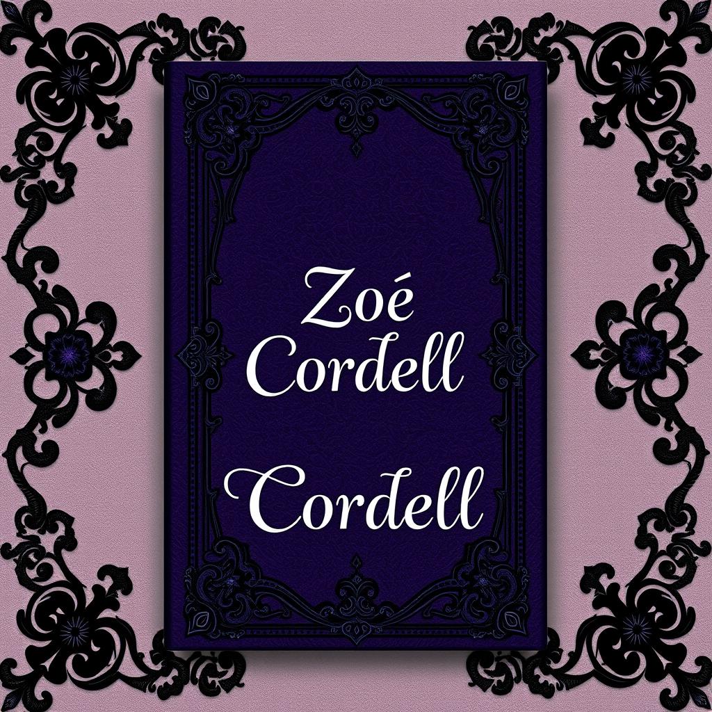 A book cover design featuring intricate patterns of black leather and delicate lace in deep violet and black tones