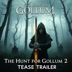A dramatic teaser trailer scene for a fantasy film titled 'The Hunt for Gollum 2'