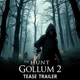 A dramatic teaser trailer scene for a fantasy film titled 'The Hunt for Gollum 2'