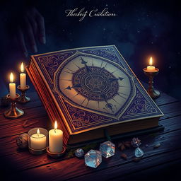 A mystical and enchanting book cover design featuring an ancient grimoire, richly adorned with intricate ornamental patterns and symbols related to esotericism and spirituality
