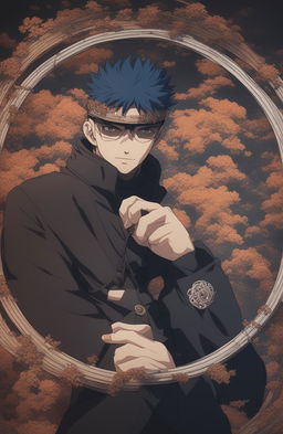 A 32k HD photograph featuring a textured hoopwheel with an intricate embroidery of a scene from the anime Jujutsu Kaisen