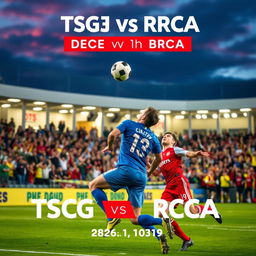 A dramatic sports scene capturing an intense football match between TSG and RCA on December 1st