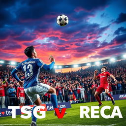 A dramatic sports scene capturing an intense football match between TSG and RCA on December 1st