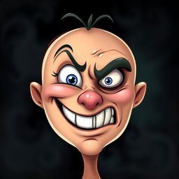 A split-faced character featuring one side with a joyful expression characterized by a wide, beaming smile and bright, sparkling eyes, and the other side displaying a sorrowful and frightening expression with a frown and wide, menacing eyes