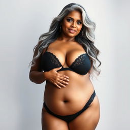 An captivating portrayal of a 55-year-old Indian plus-size woman, epitomizing a buxom and passionately voluptuous 'cougar'