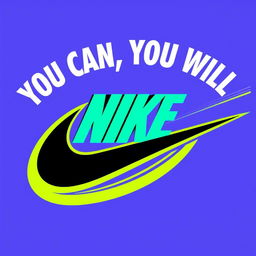 A bold and dynamic Nike logo featuring the iconic swoosh, set against a vibrant background that embodies motion and energy
