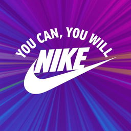 A bold and dynamic Nike logo featuring the iconic swoosh, set against a vibrant background that embodies motion and energy