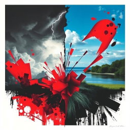 A chilling and surreal poster depicting bipolar disorder, showcasing contrasting elements of chaos and calmness