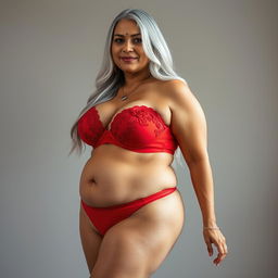 A captivating image of a 55-year-old Indian plus-size woman, showcasing her buxom and passionately voluptuous figure as a 'cougar'