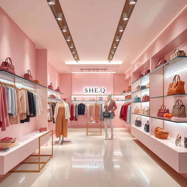 A stunning interior view of a clothing and bag store named SHE