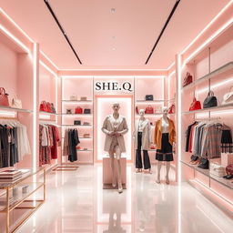 A stunning interior view of a clothing and bag store named SHE