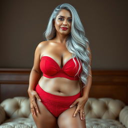 An alluring image of a 55-year-old Indian plus-size woman, embodying the essence of a buxom and passionately voluptuous 'cougar'