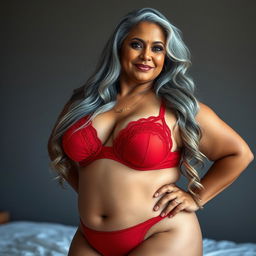 An alluring image of a 55-year-old Indian plus-size woman, embodying the essence of a buxom and passionately voluptuous 'cougar'