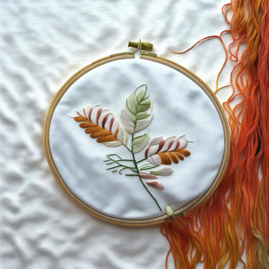 A high-definition image showcasing another simple yet elegant embroidery design on a hoop against a white background