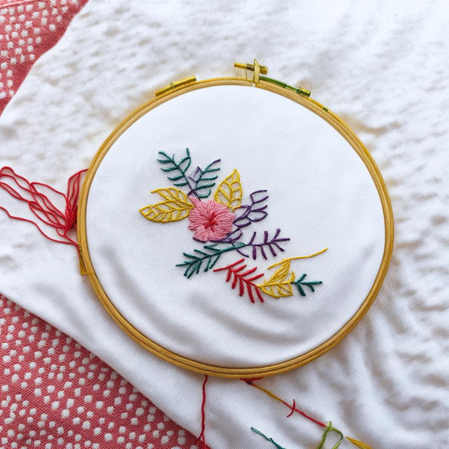 A high-definition image featuring another simple yet elegant embroidery design on a hoop against a white background