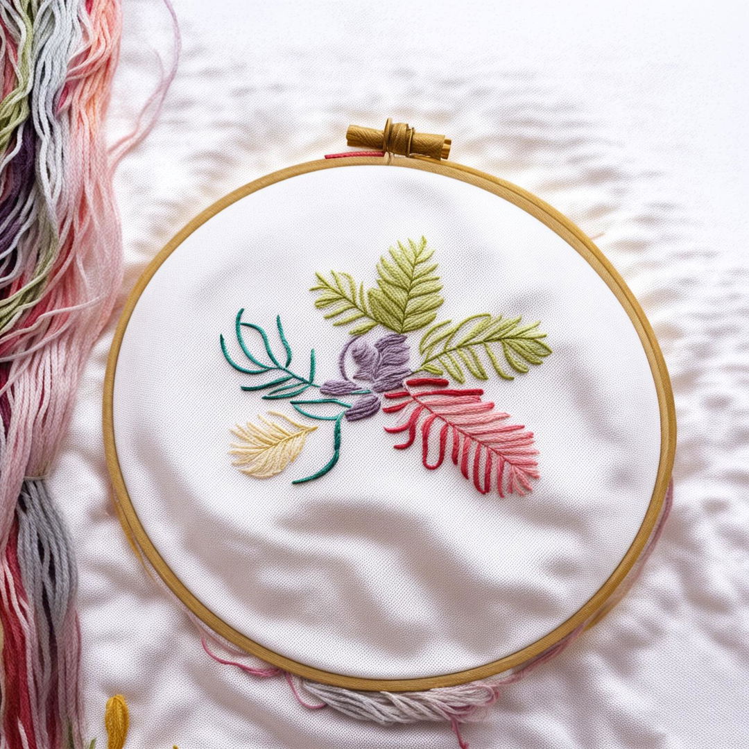 A high-definition image featuring another simple yet elegant embroidery design on a hoop, set against a white background