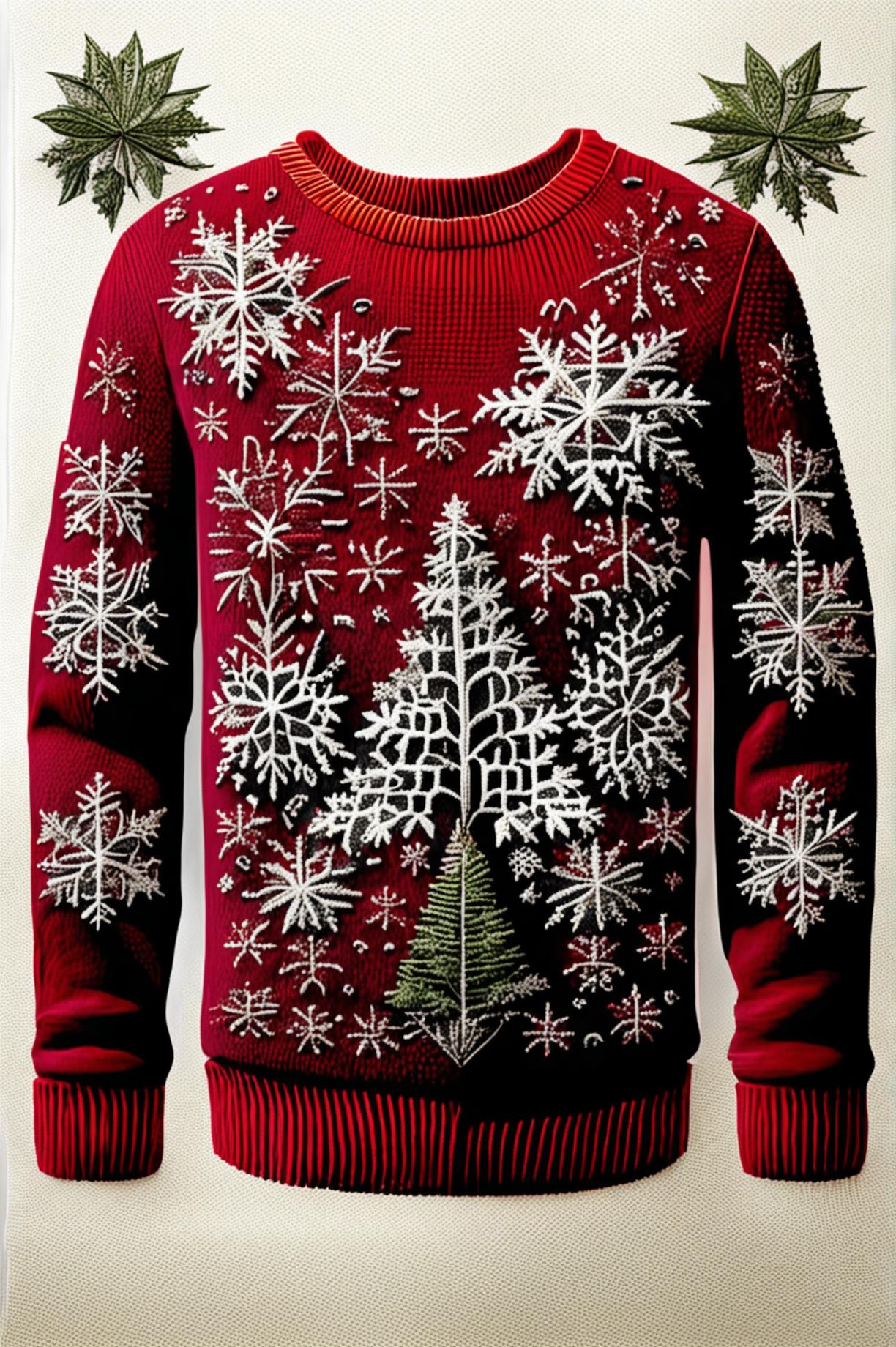This is a digital art of a Christmas-themed embroidery, featuring a festive sweater