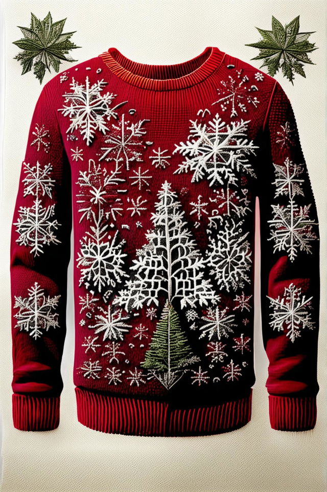 This is a digital art of a Christmas-themed embroidery, featuring a festive sweater