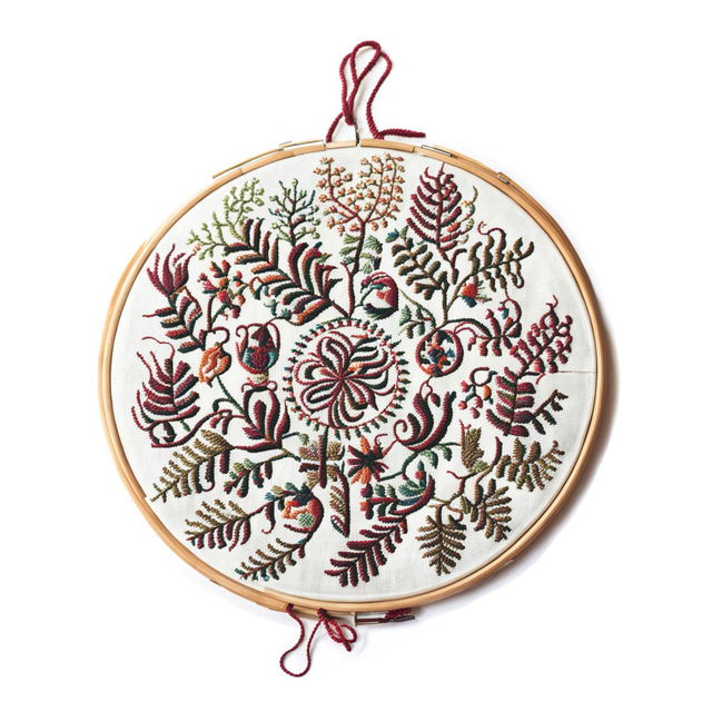 A high-definition image featuring another traditional Otomi embroidery on an embroidery hoop