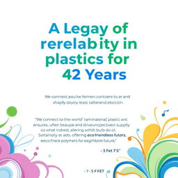 Create a poster featuring the bold headline "A Legacy of Reliability in Plastics for 42 Years" prominently displayed at the top