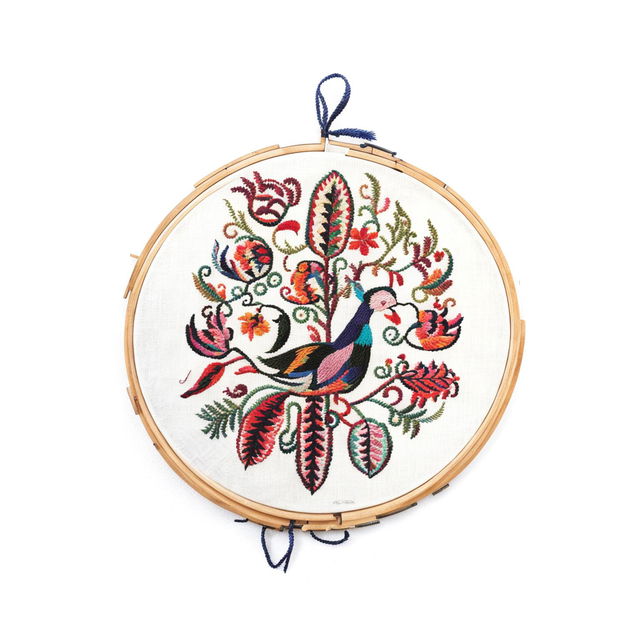 A high-definition image featuring another traditional Otomi embroidery on an embroidery hoop