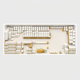A comprehensive floor plan of a DMG Rice supply store, emphasizing a large stock room filled with neatly piled sacks of rice