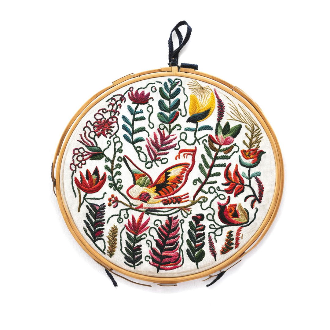 A high-definition image featuring another traditional Otomi embroidery on an embroidery hoop