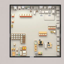 A detailed floor plan design for a large stock room and cashier area in a rice supply store