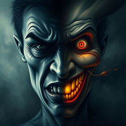 A haunting depiction of a face representing the duality of bipolar disorder
