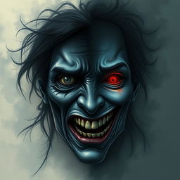 A haunting depiction of a face representing the duality of bipolar disorder