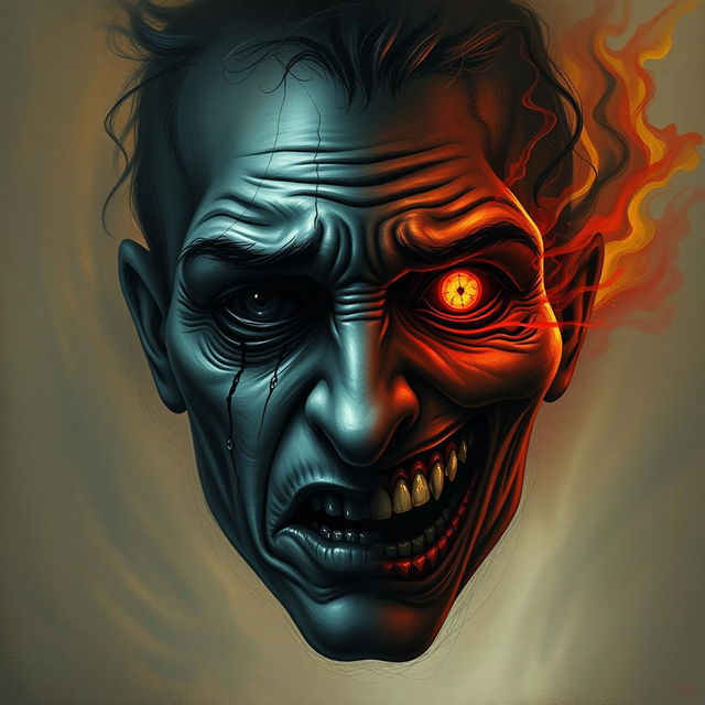 A haunting depiction of a face representing the duality of bipolar disorder