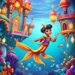 A captivating and enchanting cartoon fairy tale scene inspired by India