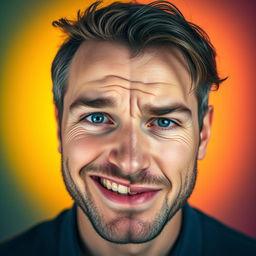 A striking portrait of a bipolar man displaying two distinct facial expressions