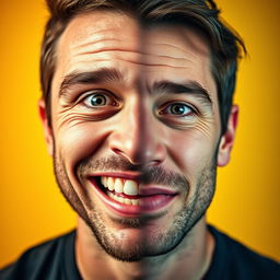 A striking portrait of a bipolar man displaying two distinct facial expressions