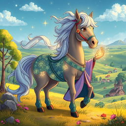 A magical and enchanting scene from 'The Magician's Horse', a fairy tale inspired by Lithuania