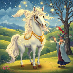 A magical and enchanting scene from 'The Magician's Horse', a fairy tale inspired by Lithuania