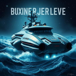 An imaginative scene of a futuristic bunker ship named DJIONE RHIEVE