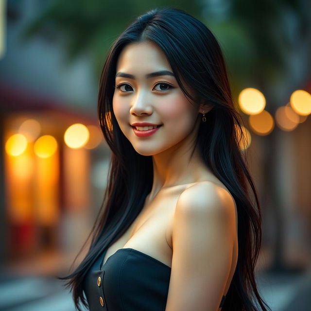 A realistic portrait of an 18-year-old Asian woman with an attractive physique