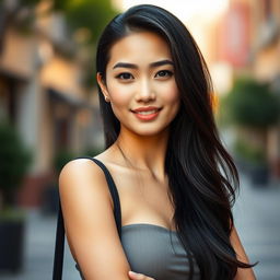 A realistic portrait of an 18-year-old Asian woman with an attractive physique