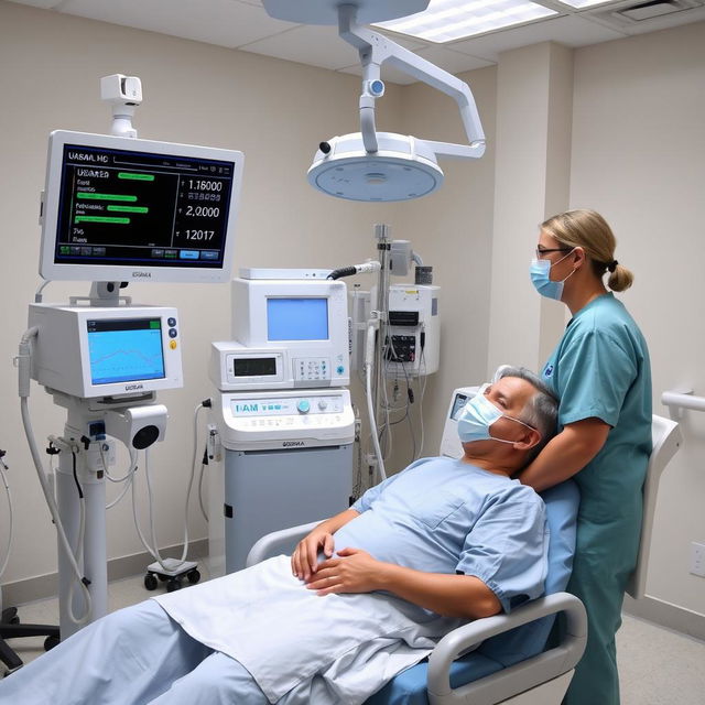 A medical setting showcasing an Intradialytic Cycling (IDC) scene with a focus on LFTS (Liver Function Tests) being performed