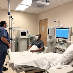 A medical setting showcasing an Intradialytic Cycling (IDC) scene with a focus on LFTS (Liver Function Tests) being performed