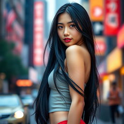 A stunning portrait of an 18-year-old Asian woman with a sculpted and attractive physique